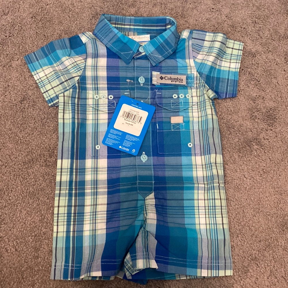 Blue Plaid Columbia PFG Onesie